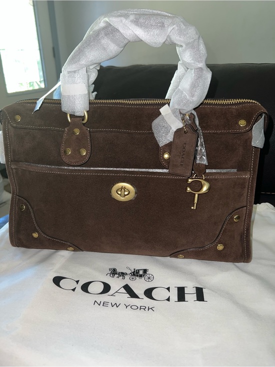 Coach Handbags - Coach Brown Rhyder 38 Suede Satchel with Gold Hardware